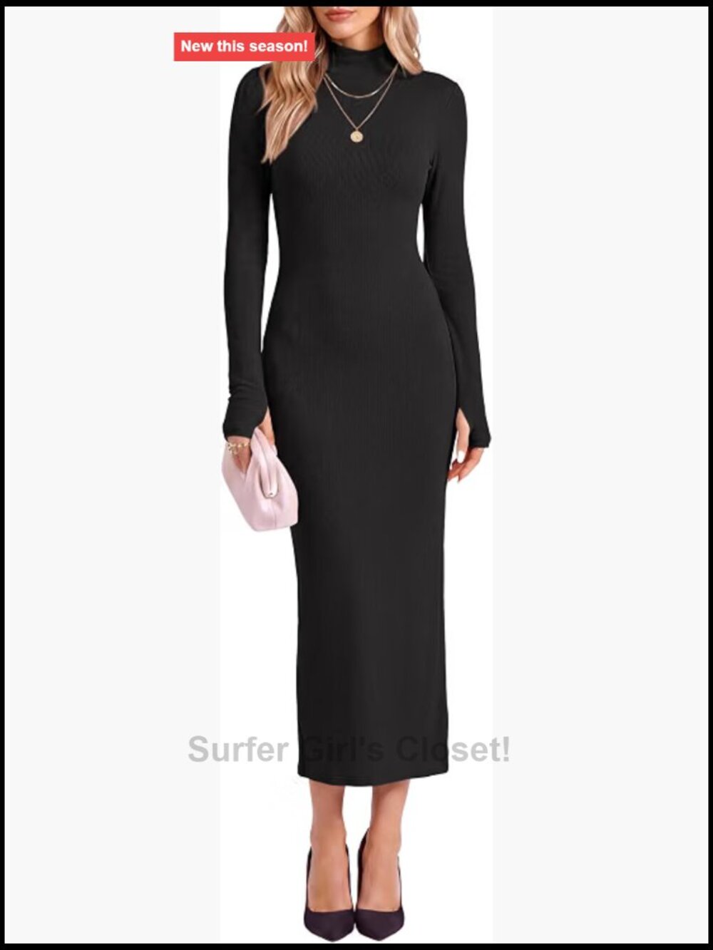 Women's Mock Neck Long Sleeve Bodycon Maxi Dress Slit